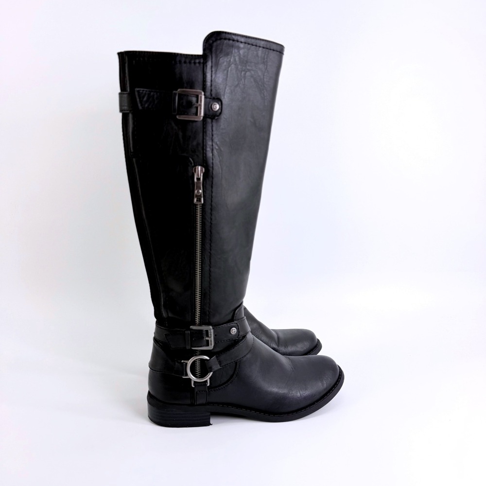 G by GUESS Womens Riding Boots Harness Buckle Moto Size 7.5 M Black